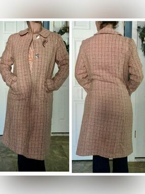 Vintage 50s Boucle Longline Woven Jacket Coat Pink Small
